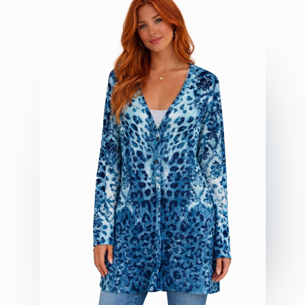 Chico's Size 3 Cardigan Sweater Blue Like New